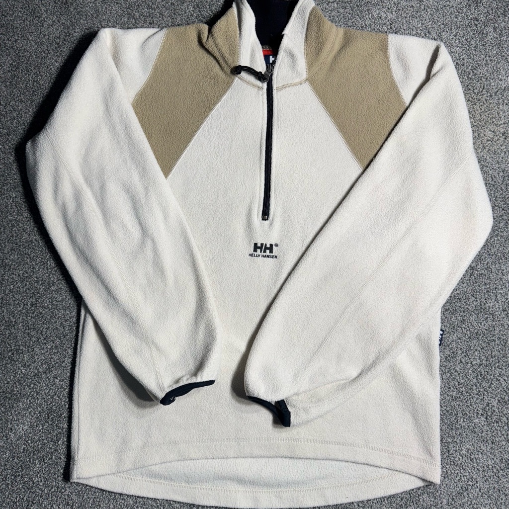 (M) Helly Hansen Cream And Tan Half-Zip Fleece Sweater